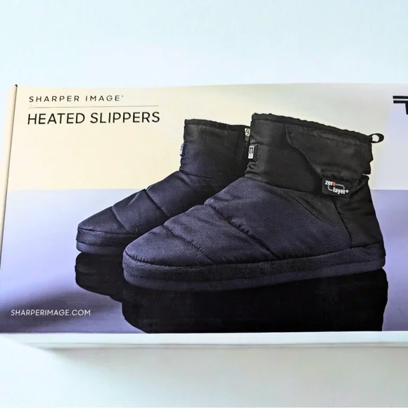 NIB Sharper Image Black Heated Slipper 2PowerPack Size L Men 8-9.5, Women 8.5-10 - Picture 1 of 6
